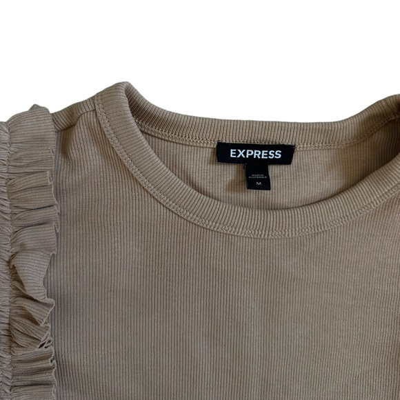 Express Ribbed Ruffle Sleeve Blouse Beige Ribbed BodyCon Size Medium - Picture 3 of 8